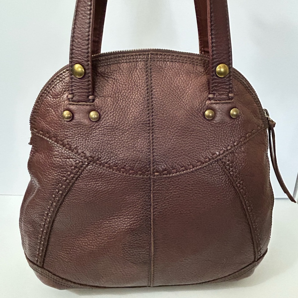 Lucky Brand -  Large Leather Bowler Shoulder Bag with Tassels in Burgundy/Brown - Picture 3 of 16